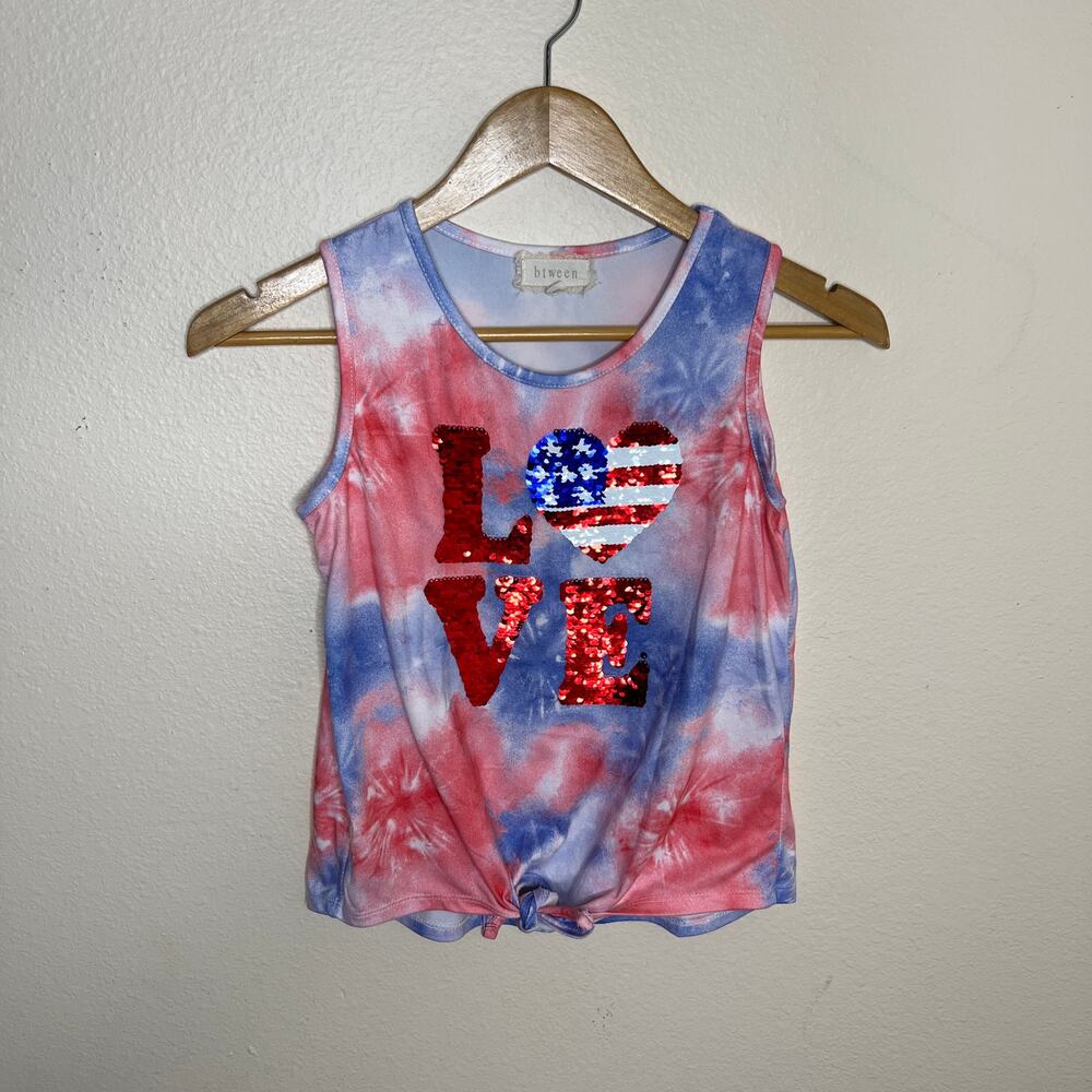 btween Red White Blue Love Americana Girls Sequin Tank 10